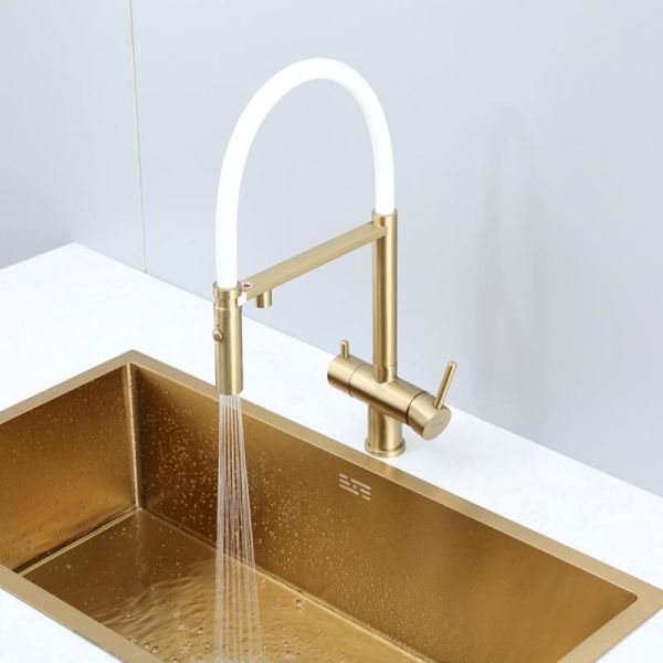 Смеситель для кухни Gappo G4397-83 с подключением фильтра питьевой воды и гибким изливом золото/белый Смеситель для кухни Gappo G4397-83 с подключением фильтра питьевой воды и гибким изливом золото/белый