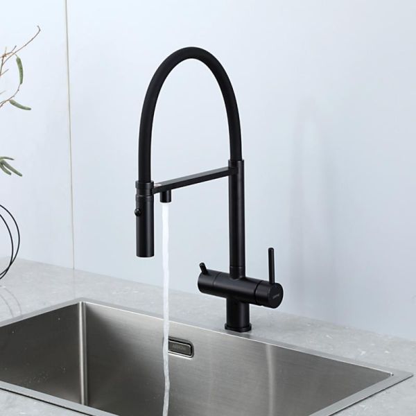 Смеситель для кухни Gappo G4397-86 с подключением фильтра питьевой воды и гибким изливом чёрный Смеситель для кухни Gappo G4397-86 с подключением фильтра питьевой воды и гибким изливом чёрный