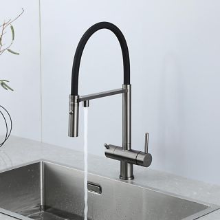 Смеситель для кухни Gappo G4397-89 с подключением фильтра питьевой воды и гибким изливом оружейная сталь/чёрный