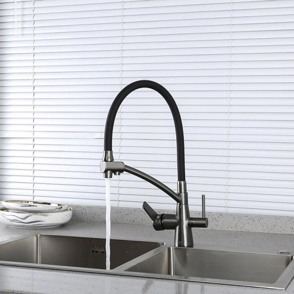 Смеситель для кухни Gappo G4398-19 с фильтром под питьевую воду оружейная сталь