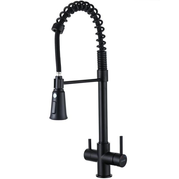 Смеситель для кухни Gappo G4398-66 с гибким выдвижным изливом и подключением фильтра питьевой воды чёрный