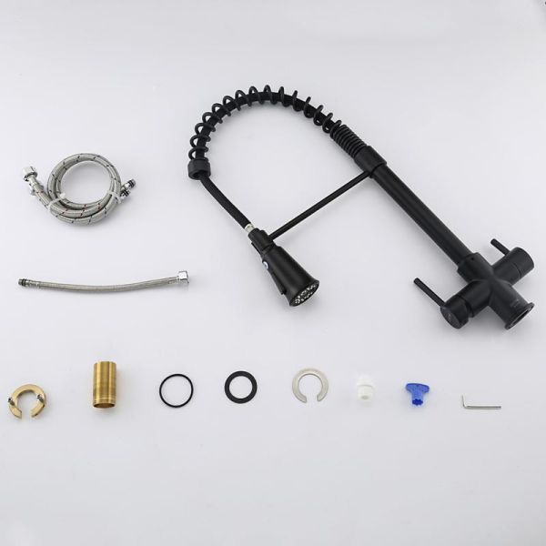 Смеситель для кухни Gappo G4398-66 с гибким выдвижным изливом и подключением фильтра питьевой воды чёрный