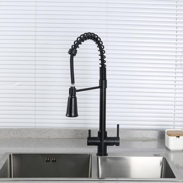 Смеситель для кухни Gappo G4398-66 с гибким выдвижным изливом и подключением фильтра питьевой воды чёрный
