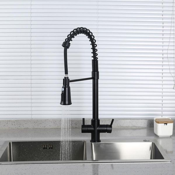 Смеситель для кухни Gappo G4398-66 с гибким выдвижным изливом и подключением фильтра питьевой воды чёрный