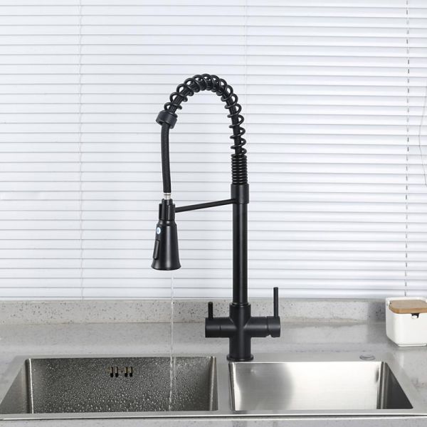 Смеситель для кухни Gappo G4398-66 с гибким выдвижным изливом и подключением фильтра питьевой воды чёрный