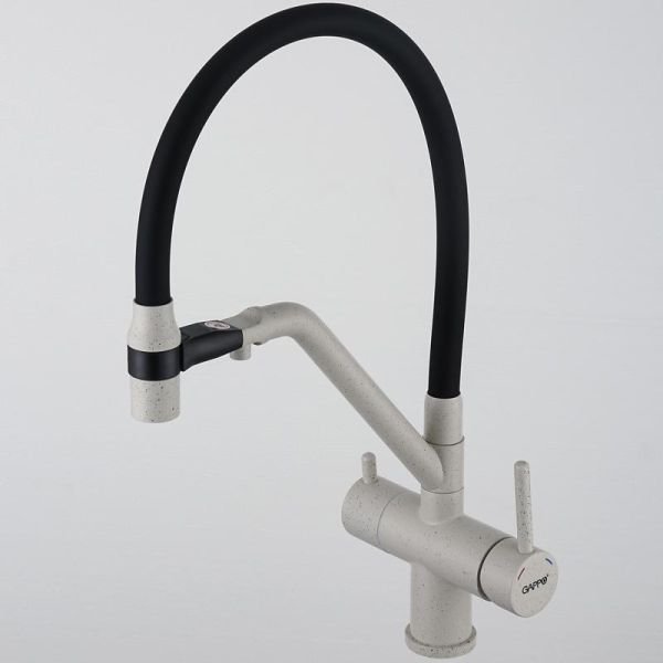 Смесители для кухни Gappo G4398-81 под фильтр с гибким изливом белый/чёрный