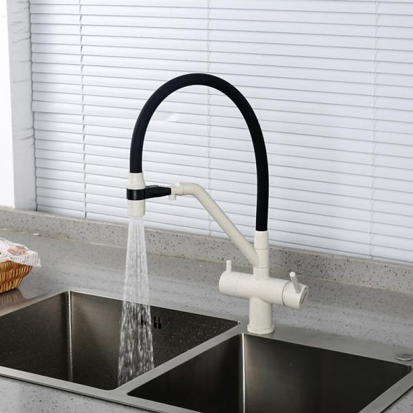 Смесители для кухни Gappo G4398-81 под фильтр с гибким изливом белый/чёрный