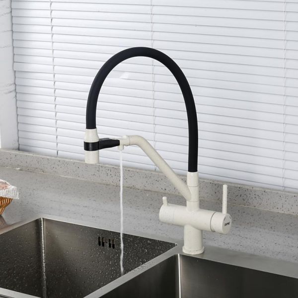 Смесители для кухни Gappo G4398-81 под фильтр с гибким изливом белый/чёрный