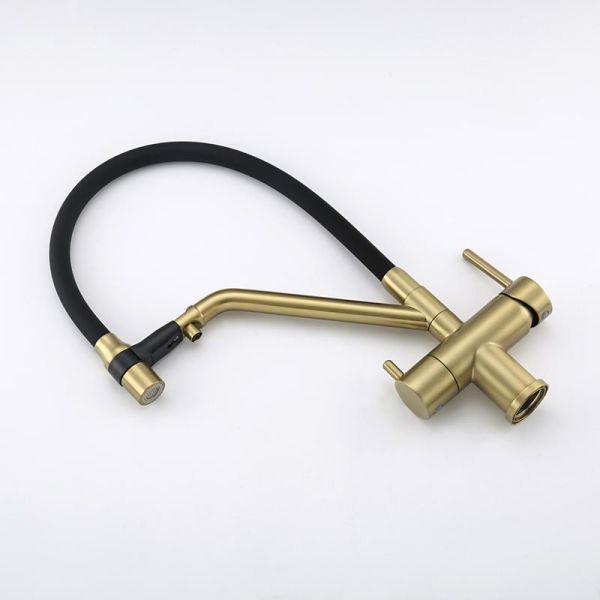 Смесители для кухни Gappo G4398-83 под фильтр с гибким изливом золото/чёрный