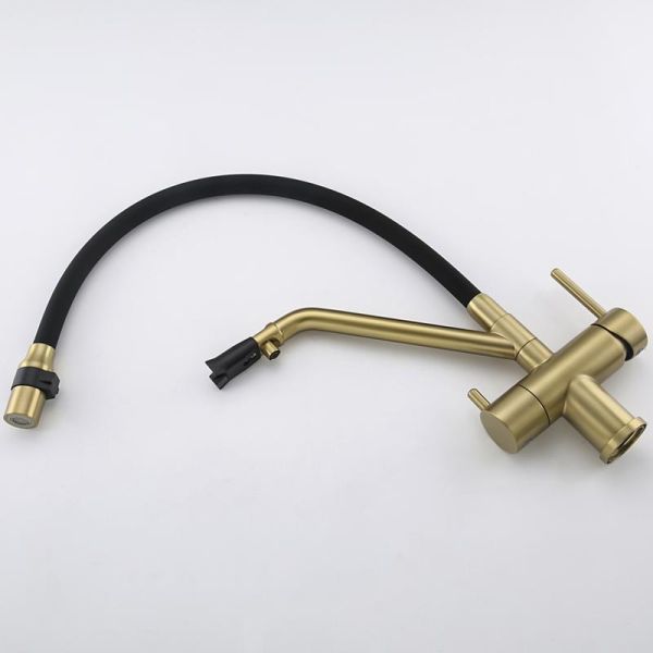 Смесители для кухни Gappo G4398-83 под фильтр с гибким изливом золото/чёрный