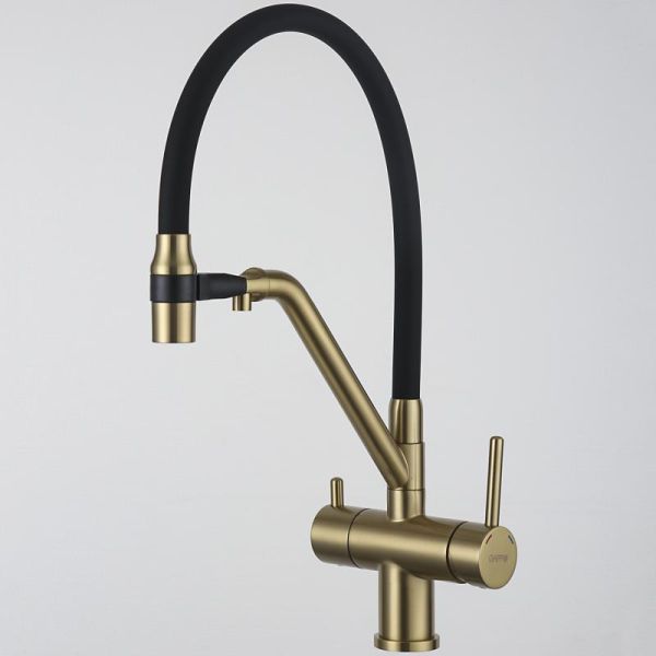 Смесители для кухни Gappo G4398-83 под фильтр с гибким изливом золото/чёрный