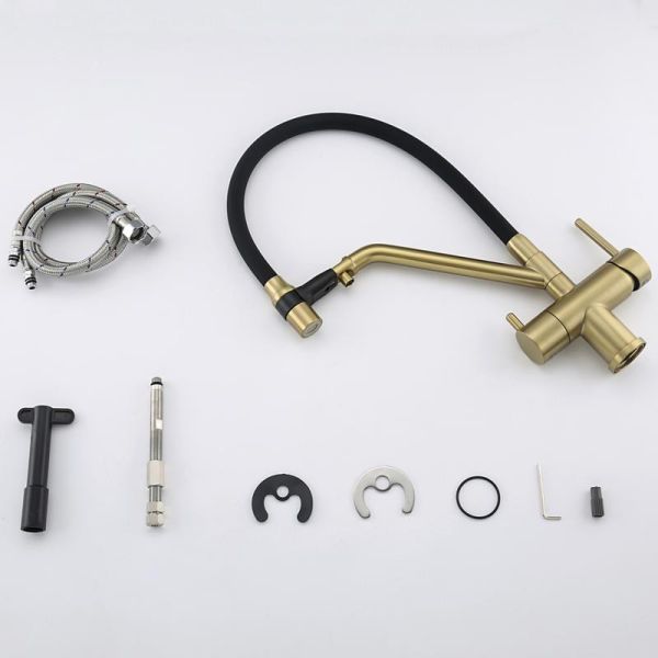 Смесители для кухни Gappo G4398-83 под фильтр с гибким изливом золото/чёрный