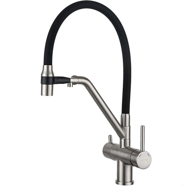 Смесители для кухни Gappo G4398-85 под фильтр с гибким изливом сатин/чёрный