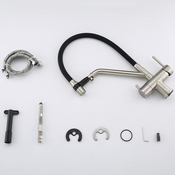 Смесители для кухни Gappo G4398-85 под фильтр с гибким изливом сатин/чёрный