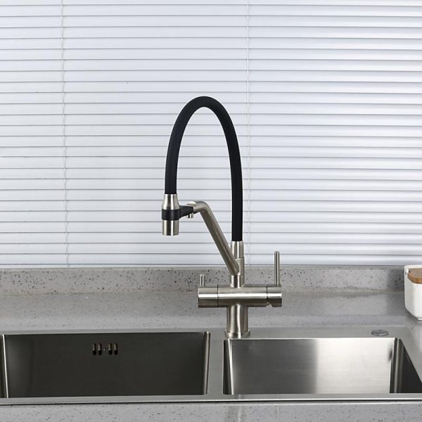 Смесители для кухни Gappo G4398-85 под фильтр с гибким изливом сатин/чёрный