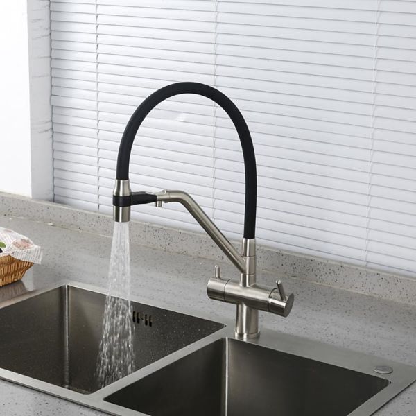 Смесители для кухни Gappo G4398-85 под фильтр с гибким изливом сатин/чёрный