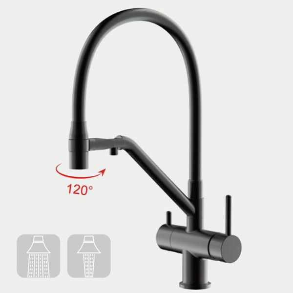 Смесители для кухни Gappo G4398-86 под фильтр с гибким изливом чёрный