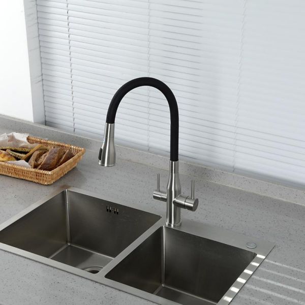 Смеситель для кухни Gappo G4399-65 с гибким изливом и подключением фильтра питьевой воды сатин Смеситель для кухни Gappo G4399-65 с гибким изливом и подключением фильтра питьевой воды сатин