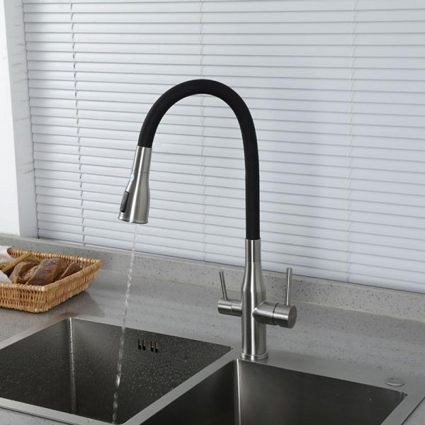 Смеситель для кухни Gappo G4399-65 с гибким изливом и подключением фильтра питьевой воды сатин Смеситель для кухни Gappo G4399-65 с гибким изливом и подключением фильтра питьевой воды сатин