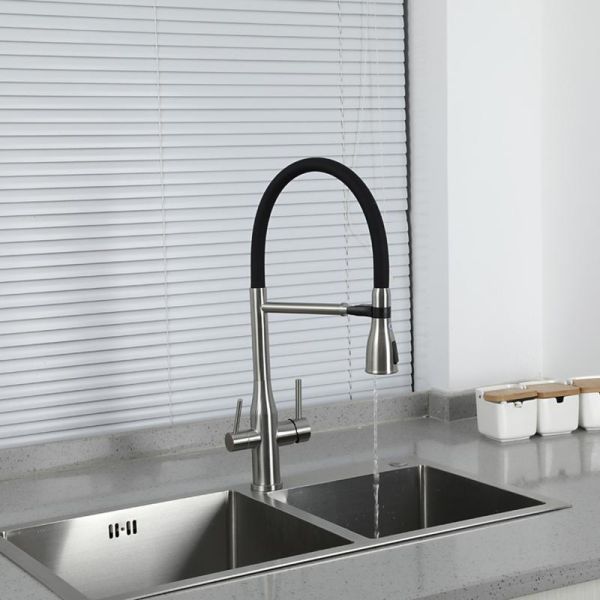 Смеситель для кухни Gappo G4399-75 с гибким изливом и подключением фильтра питьевой воды сатин/чёрный