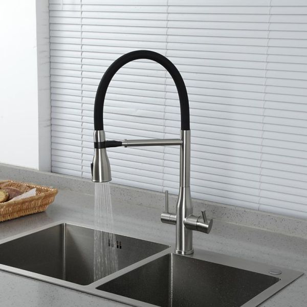 Смеситель для кухни Gappo G4399-75 с гибким изливом и подключением фильтра питьевой воды сатин/чёрный