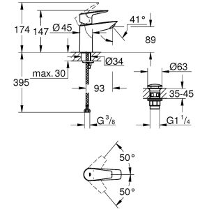 Смеситель для раковины с донным клапаном Grohe BauEdge New 23895001