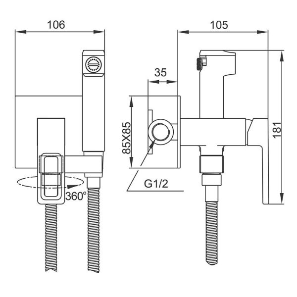 Гигиенический душ со смесителем Gappo G7217-16 чёрный