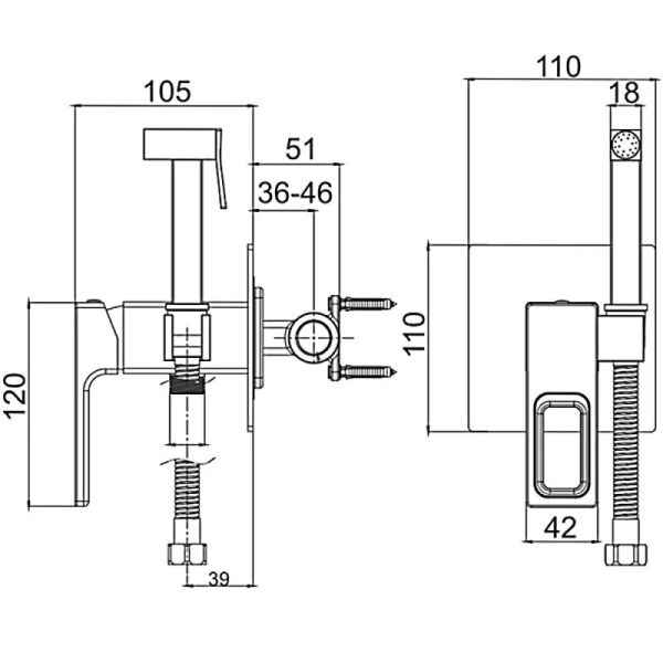 Гигиенический душ со смесителем Gappo G7217-9 оружейная сталь