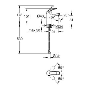 Смеситель для раковины GROHE BauCurve 32848000 хром