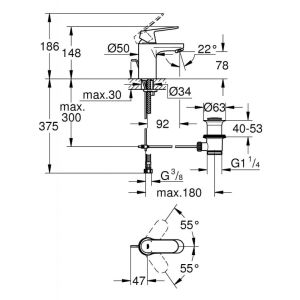 Смеситель для раковины GROHE Eurosmart Cosmopolitan с донным клапаном хром 32825000