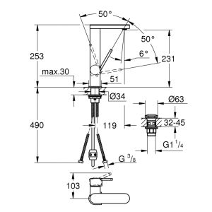 Смеситель для раковины GROHE Plus 23844003 хром