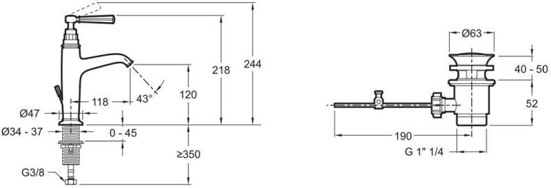 Смеситель для раковины Jacob Delafon Cleo 1889  E24307-CP