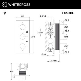 Смеситель термостат скрытого монтажа на 3 потребителя WHITECROSS Y Y1238GL золото