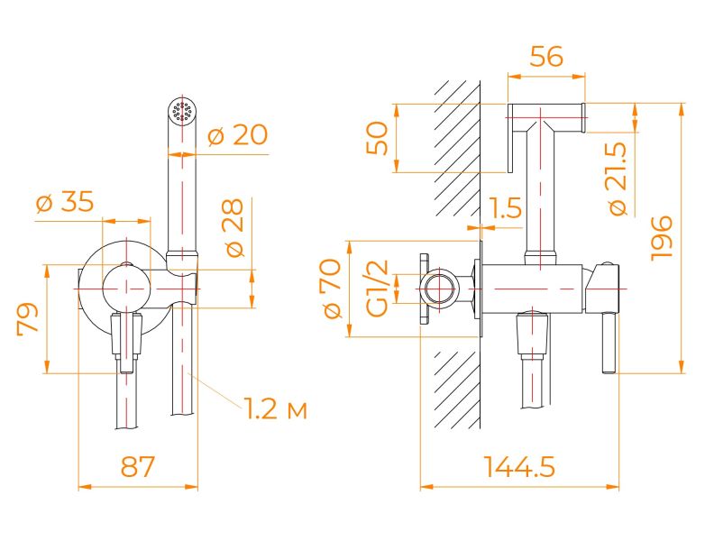Гигиенический душ RGW SP-211Gb 581408211-06 брашированное золото