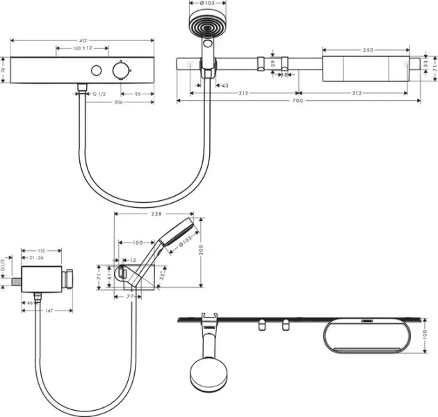 Душевой гарнитур Hansgrohe WallStoris 24250700 белый Душевой гарнитур Hansgrohe WallStoris 24250700 белый