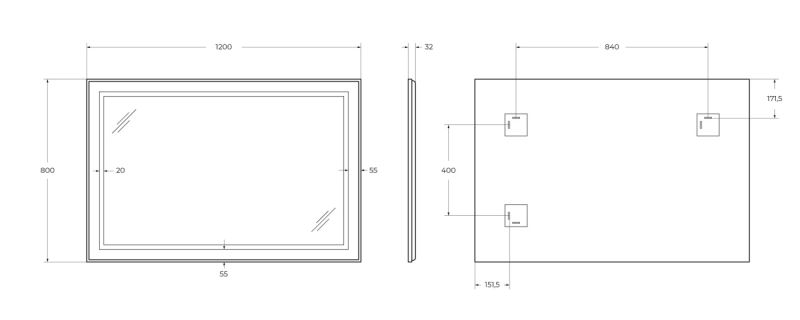 Зеркало BelBagno SPC-KRAFT-1200-800-SENS-NERO