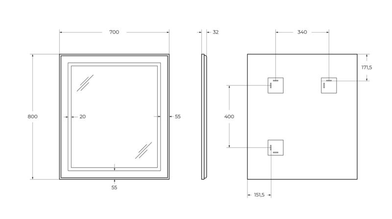 Зеркало BelBagno SPC-KRAFT-700-800-SENS-NERO