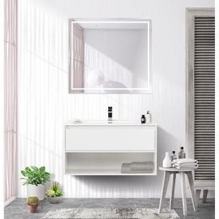 Зеркало BelBagno в алюминиевой раме со встроенным светильником, сенсорным выключателем и подогревом, SPC-KRAFT-900-800-LED-TCH-WARM, 900x32x800 мм