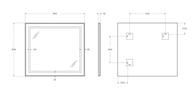 Зеркало BelBagno SPC-KRAFT-900-800-SENS-AL