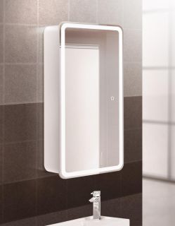 Зеркальный шкаф BelBagno с одной распашной дверью, с двумя стеклянными полками, со встроенной подсветкой и сенсорным выключателем SPC-MAR-400/800-1A-LED-TCH, 1 белый матовый