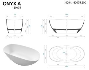 Ванна из искусственного камня Whitecross Onyx A 0204.160075.200 160x75см белый матовый