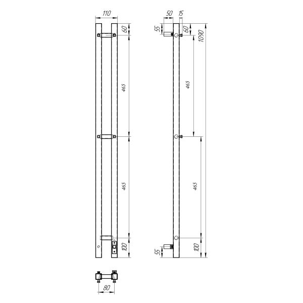 Полотенцесушитель электрический APEXTERMO Sirius SR10111GF 1100x80 с крючками графит металлик