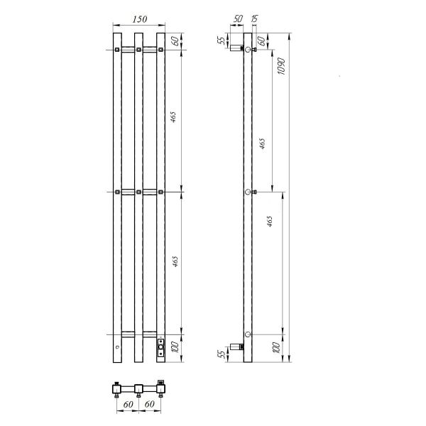 Полотенцесушитель электрический APEXTERMO Sirius SR10112GF 1100x120 с крючками графит металлик