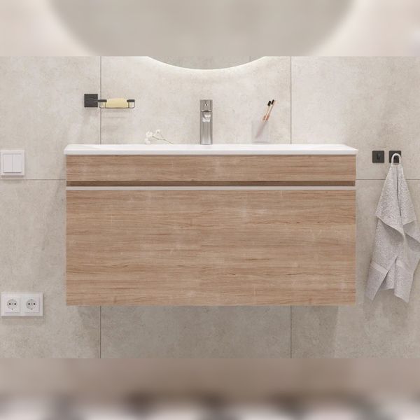 Тумба под раковину подвесная Velvex Pulsus tp.PUL.PUL.100.1Y дуб сонома, 100 см