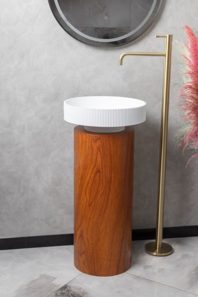 Накладная раковина с пьедесталом золото Armadi Art Sole Corian 801-R-MW+801-Base-Rwood белый матовый/красное дерево