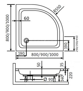 Поддон для душа RGW STYLE PL 1000х1000х220 Поддон для душа RGW STYLE PL 1000х1000х220