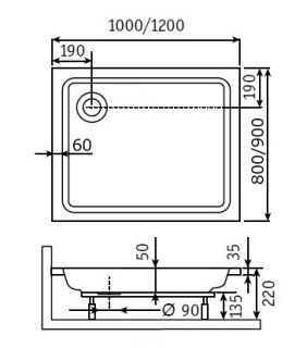 Поддон для душа RGW STYLE PR 900х1200х220 Поддон для душа RGW STYLE PR 900х1200х220