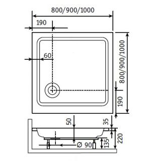 Поддон для душа RGW STYLE KV 1000х1000х220 Поддон для душа RGW STYLE KV 1000х1000х220