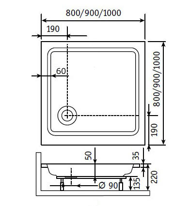 Поддон для душа RGW STYLE KV 900х900х220