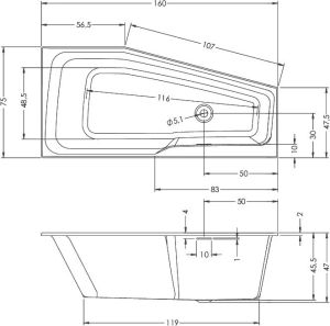 Акриловая ванна Riho Rethink Space B112001005 L 160х75см белый
